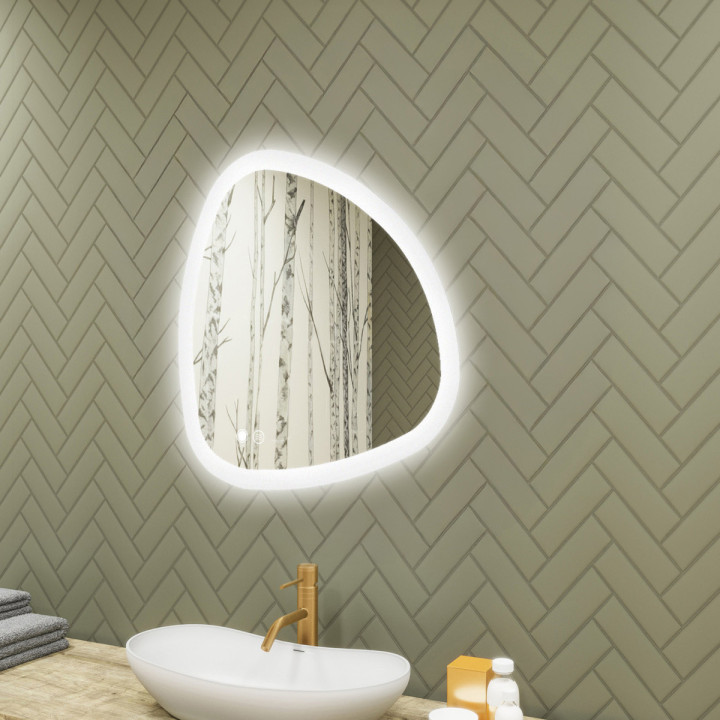 74x74 cm Lustro nieregularne z podświetleniem, 74x74cm, Dual color, Włącznik dotykowy, Mata grzewcza