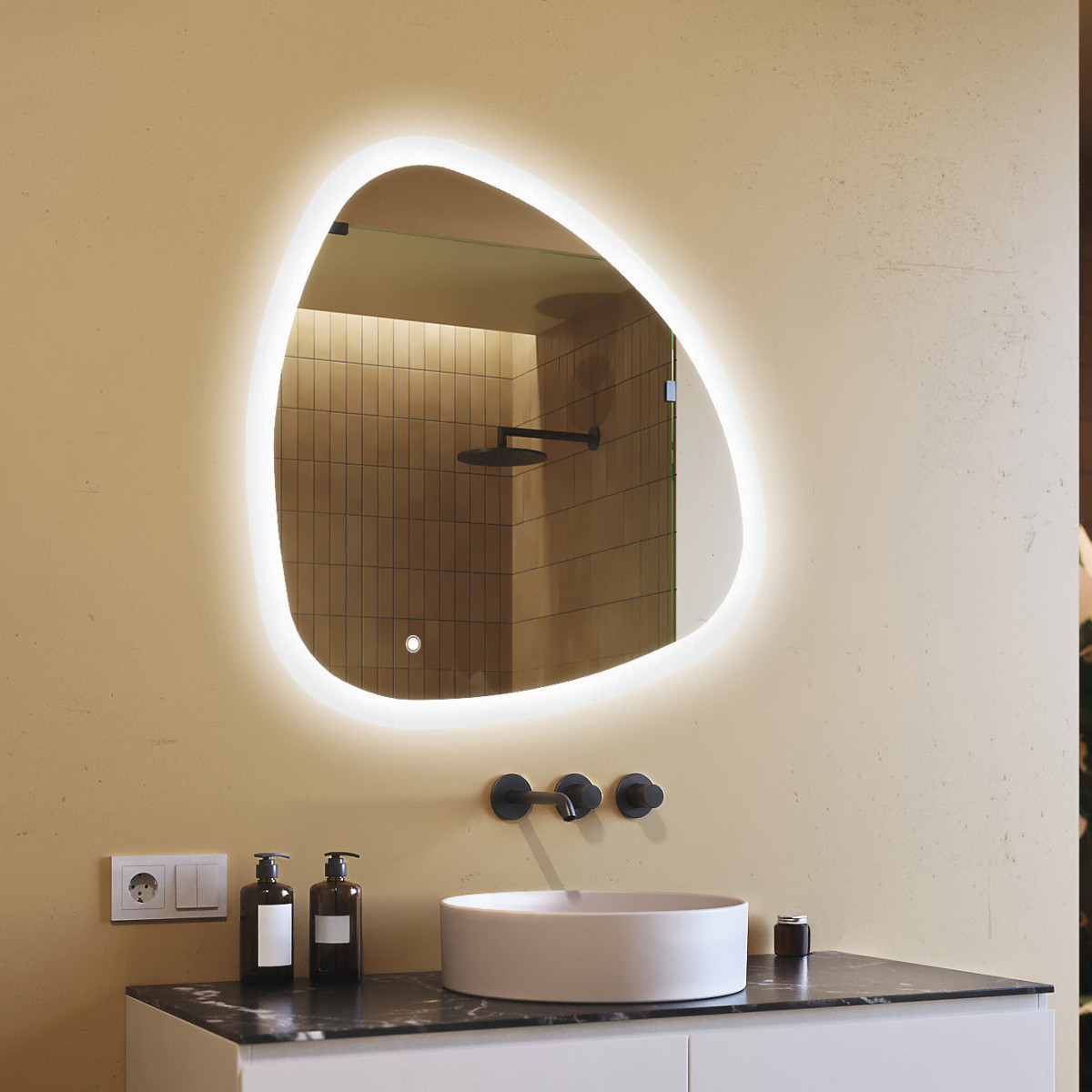 94x94 cm Lustro łazienkowe z oświetleniem, 94x94cm, Dual color, Włącznik dotykowy