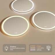 60x60 cm Okrągłe Lustro Łazienkowe Podświetlane 60cm z Dual color, Włącznik dotykowy, Mata grzewcza