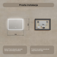70x50 cm Lustro Łazienkowe Podświetlane 70x50cm z Dual color, Włącznik dotykowy, Mata grzewcza