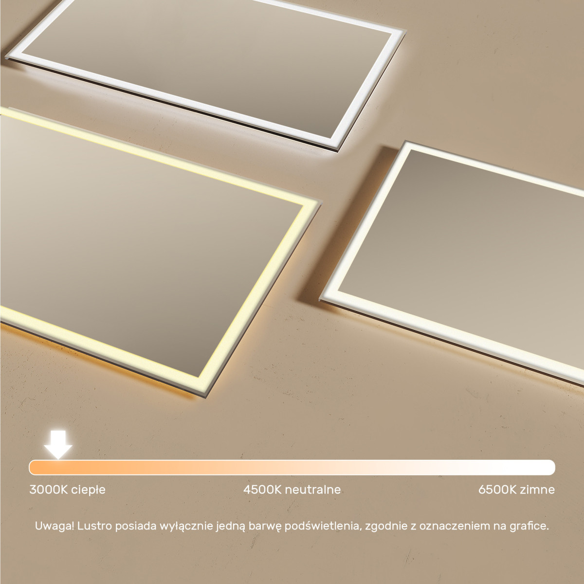 120x70 cm Prostokątne Lustro Łazienkowe Podświetlane 120x70cm z ciepłą barwą 3000K