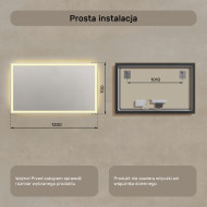 120x70 cm Prostokątne Lustro Łazienkowe Podświetlane 120x70cm z ciepłą barwą 3000K