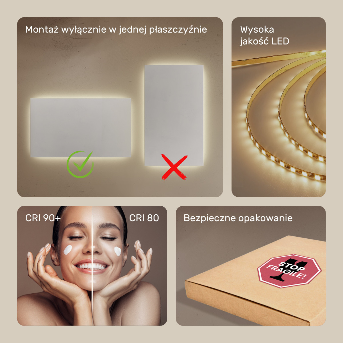 120x70 cm Prostokątne Lustro Łazienkowe Podświetlane 120x70cm z barwą neutralną 4500K