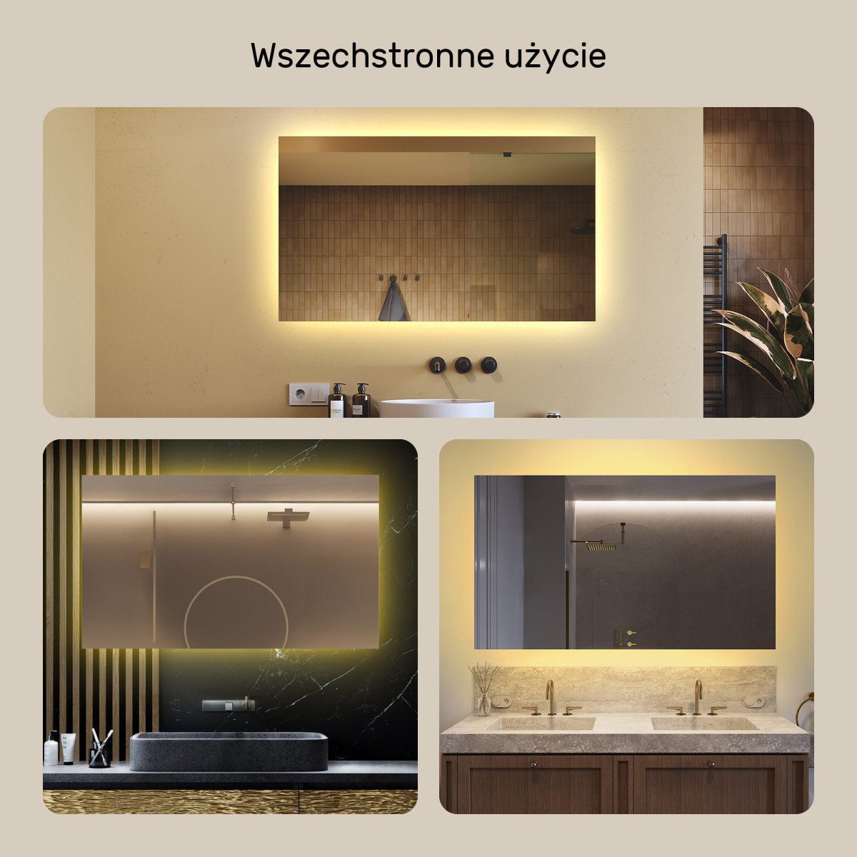 120x70 cm Prostokątne Lustro Łazienkowe Podświetlane 120x70cm z ciepłą barwą 3000K