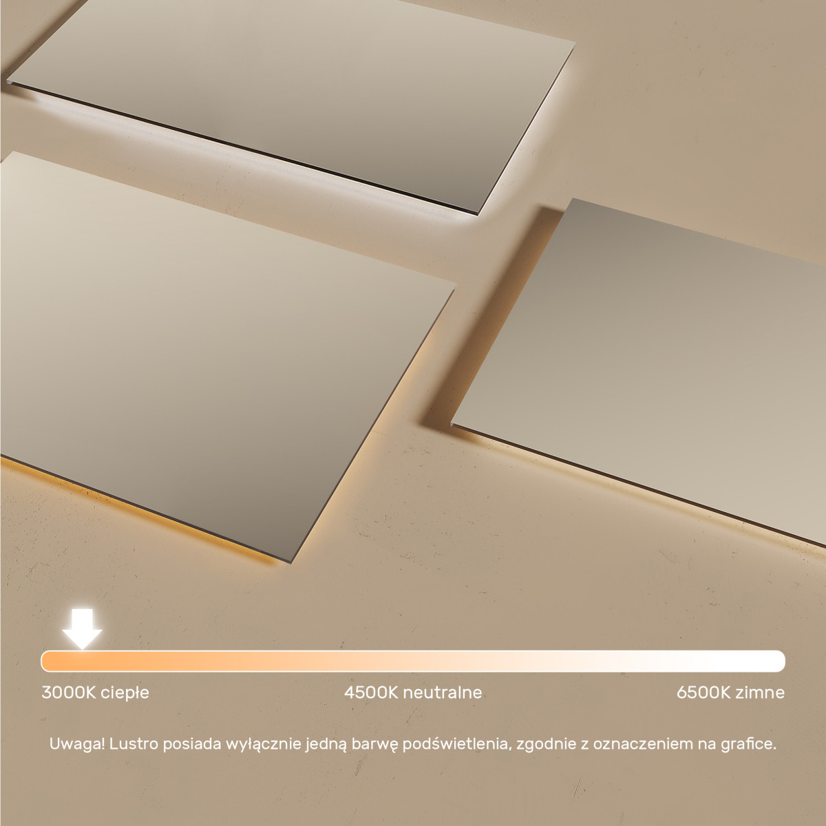 120x70 cm Prostokątne Lustro Łazienkowe Podświetlane 120x70cm z ciepłą barwą 3000K