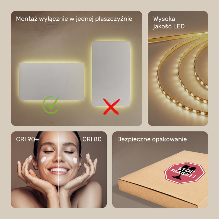 120x70 cm Prostokątne Lustro Łazienkowe Podświetlane 120x70cm z ciepłą barwą 3000K