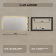 120x70 cm Prostokątne Lustro Łazienkowe Podświetlane 120x70cm z ciepłą barwą 3000K