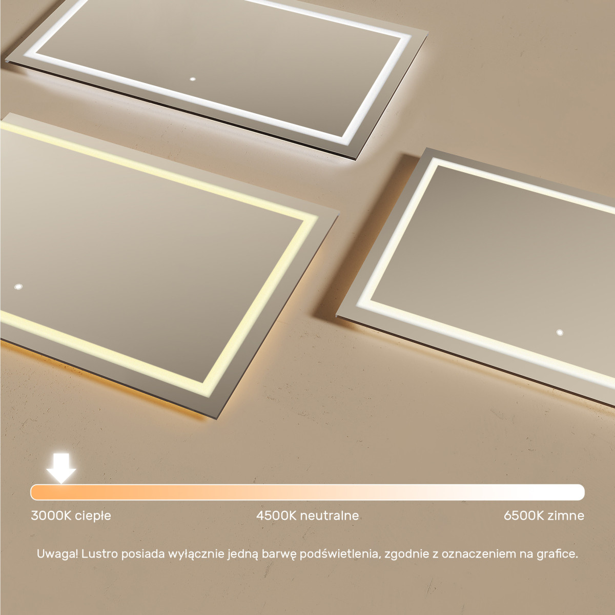 120x70 cm Prostokątne Lustro Łazienkowe Podświetlane 120x70cm z włącznikiem dotykowym, ciepłą barwą 3000K
