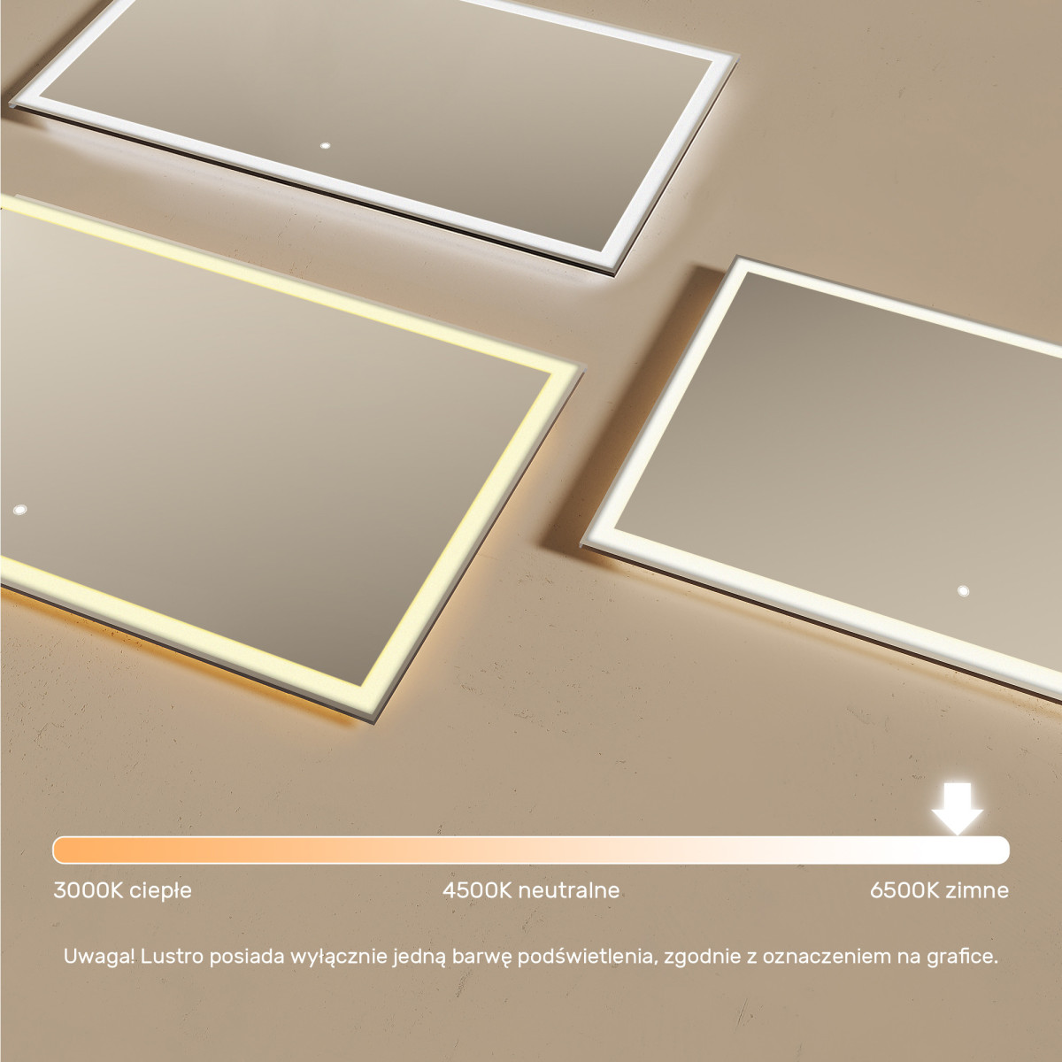 120x70 cm Prostokątne Lustro Łazienkowe Podświetlane 120x70cm z włącznikiem dotykowym, zimną barwą LED 7000K