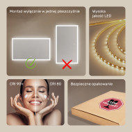 120x70 cm Prostokątne Lustro Łazienkowe Podświetlane 120x70cm z włącznikiem dotykowym, zimną barwą LED 7000K