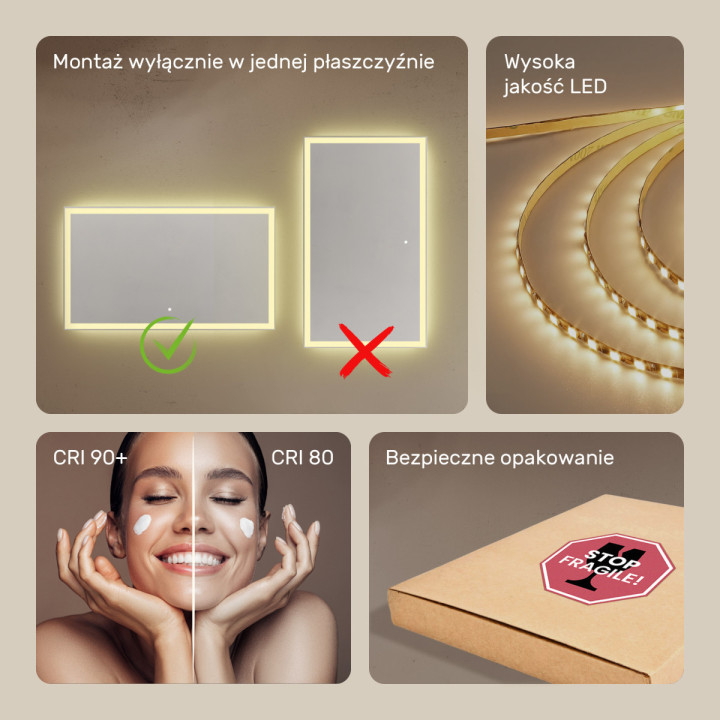120x70 cm Prostokątne Lustro Łazienkowe Podświetlane 120x70cm z włącznikiem dotykowym, ciepłą barwą 3000K