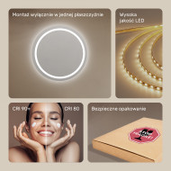 80x80 cm Okrągłe Lustro Łazienkowe Podświetlane 80cm z zimną barwą LED 7000K
