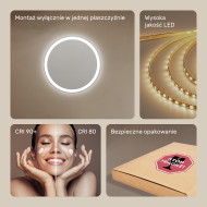 60x60 cm Okrągłe Lustro Łazienkowe Podświetlane 60cm z zimną barwą LED 7000K