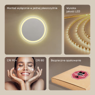60x60 cm Okrągłe Lustro Łazienkowe Podświetlane 60cm z ciepłą barwą 3000K