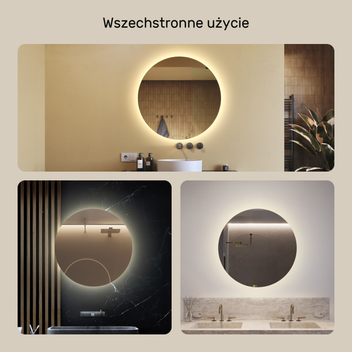 80x80 cm Okrągłe Lustro Łazienkowe Podświetlane 80cm z barwą neutralną 4500K