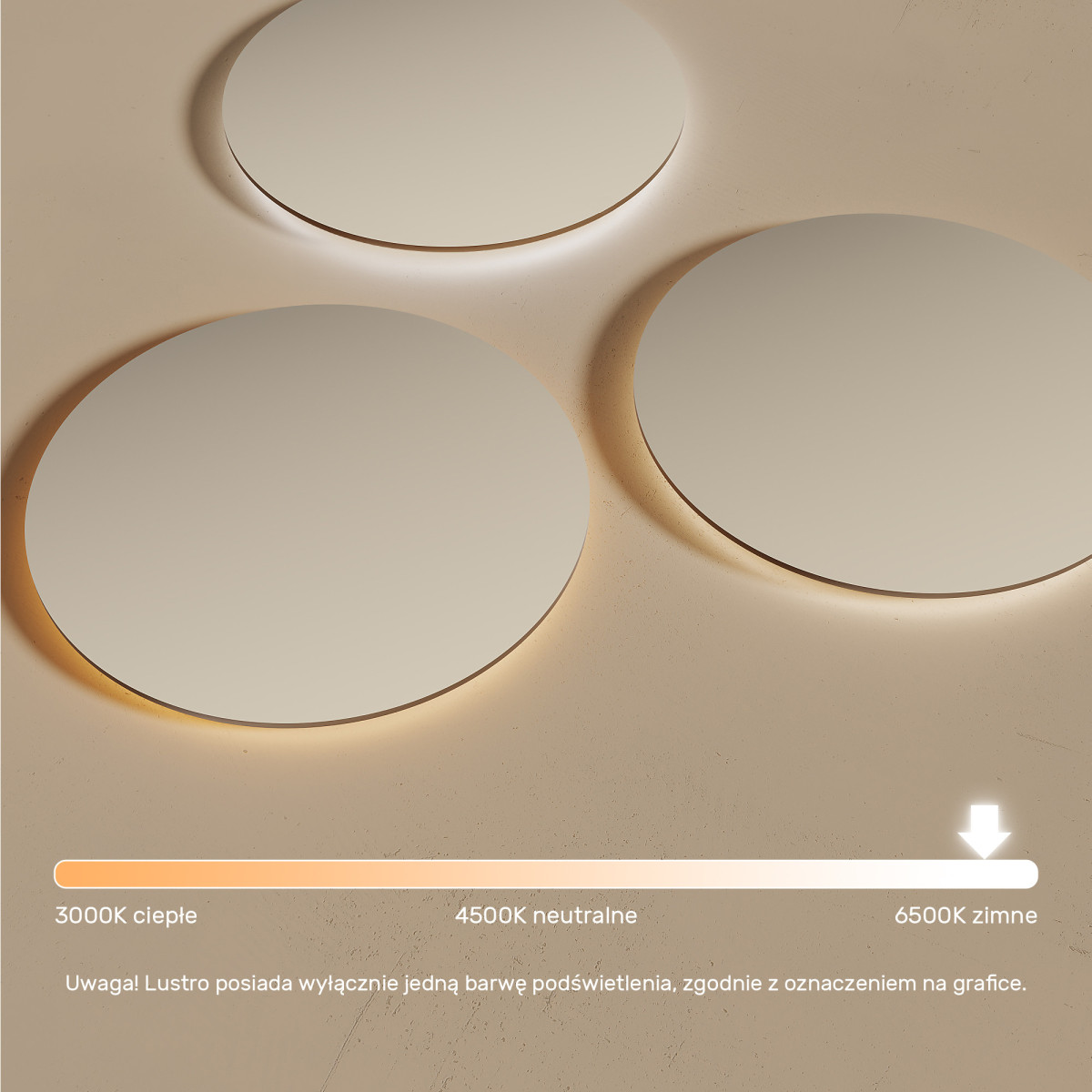 70x70 cm Okrągłe Lustro Łazienkowe Podświetlane 70cm z zimną barwą LED 7000K