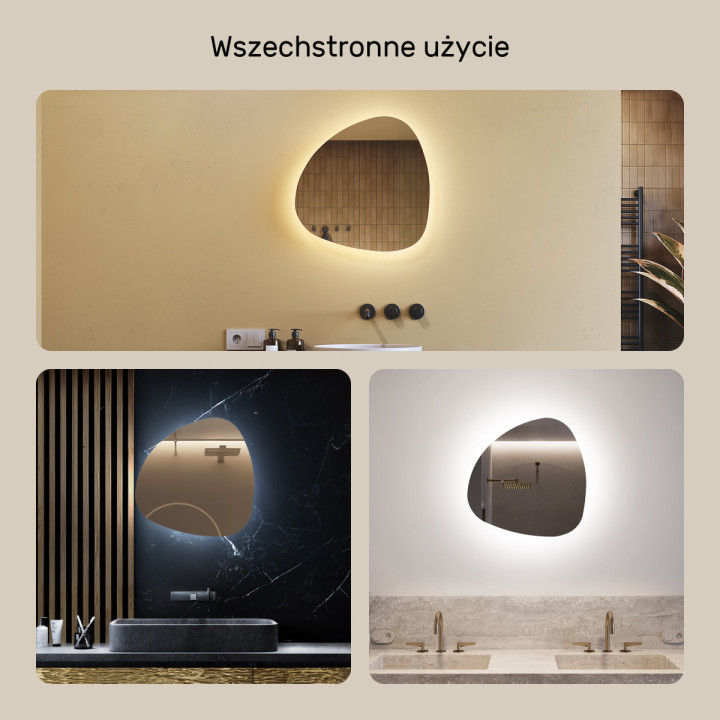 54x54 cm Lustro nieregularne podświetlane dekoracyjne LED 54x54cm z zimną barwą LED 7000K