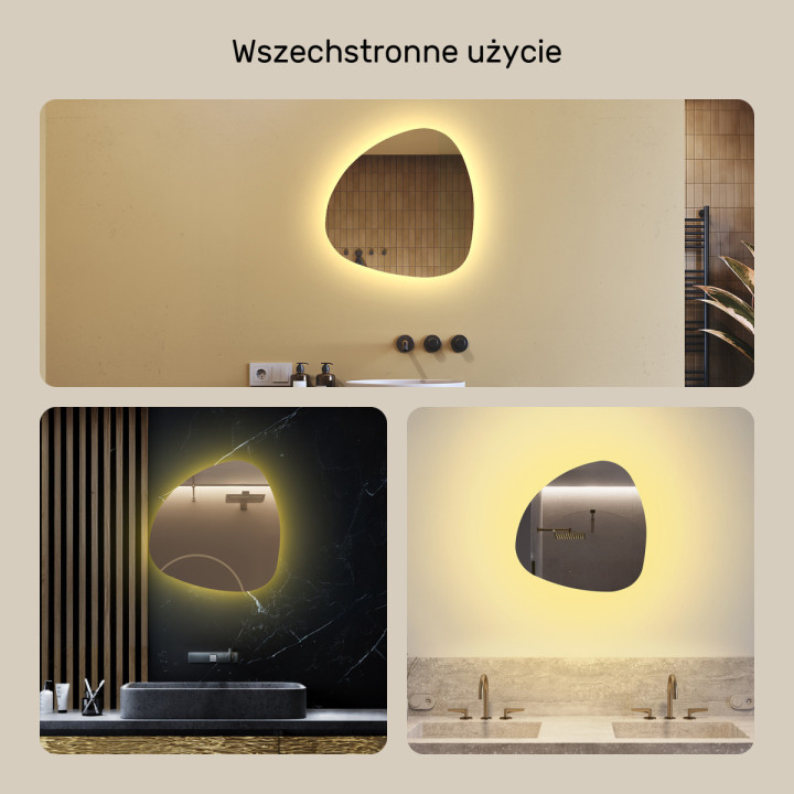 54x54 cm Lustro nieregularne podświetlane dekoracyjne LED 54x54cm z ciepłą barwą 3000K