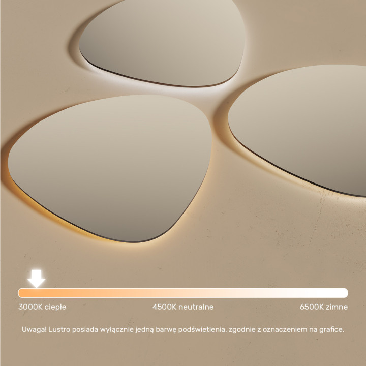 54x54 cm Lustro nieregularne podświetlane dekoracyjne LED 54x54cm z ciepłą barwą 3000K