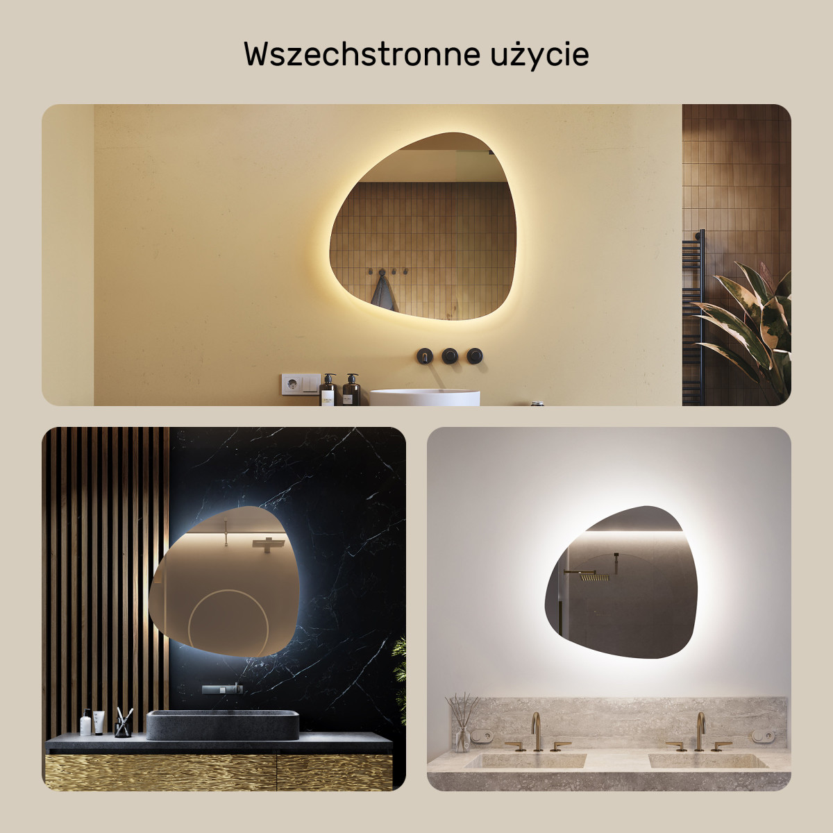 74x74 cm Lustro nieregularne podświetlane dekoracyjne LED 74x74cm z zimną barwą LED 7000K