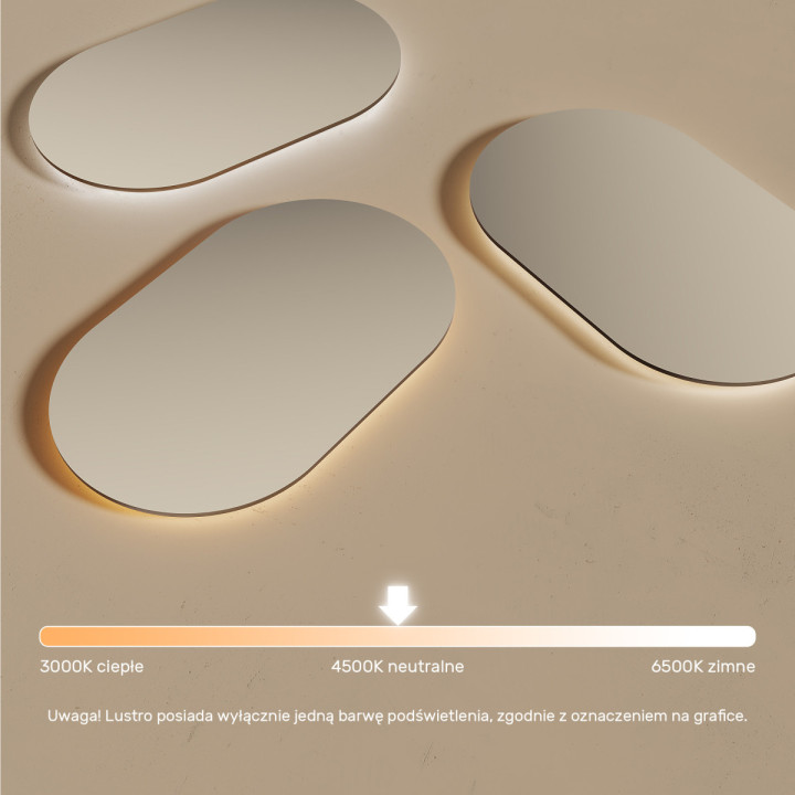 50x80 cm Lustro Łazienkowe Podświetlane 50x80cm z barwą neutralną 4500K