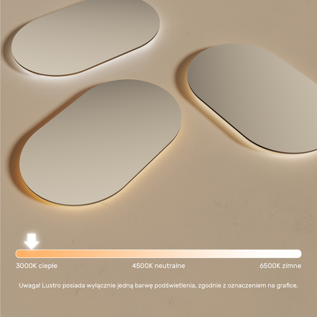 50x80 cm Lustro Łazienkowe Podświetlane 50x80cm z ciepłą barwą 3000K