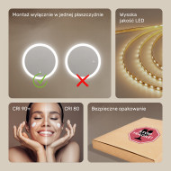 60x60 cm Okrągłe lustro łazienkowe podświetlane ledowo 60cm z Dual color, Włącznik dotykowy