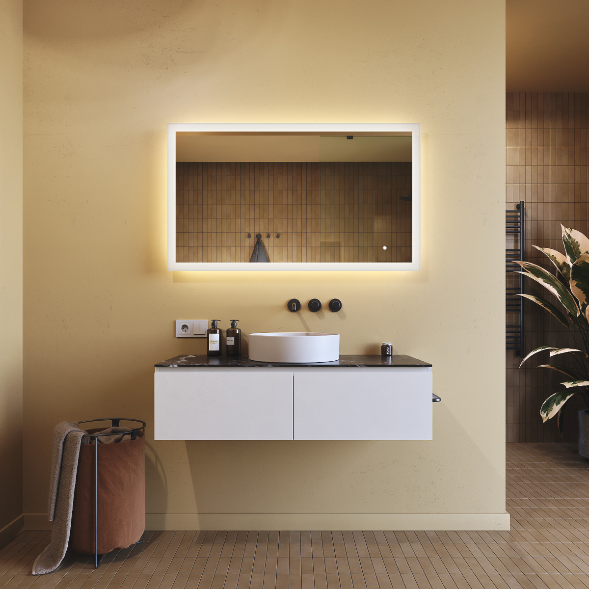 120x70 cm Lustro łazienkowe prostokątne z oświetleniem LED 120x70cm z Dual color, Włącznik dotykowy