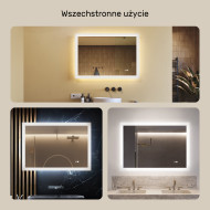 100x70 cm Prostokątne lustro do łazienki z oświetleniem LED 100x70cm z Dual color, Włącznik dotykowy, Mata grzewcza