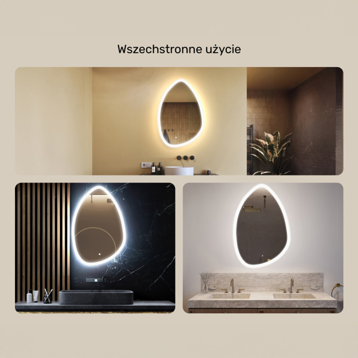 64x94 cm Lustro nieregularne z podświetleniem, 64x94cm, Dual color, Włącznik dotykowy