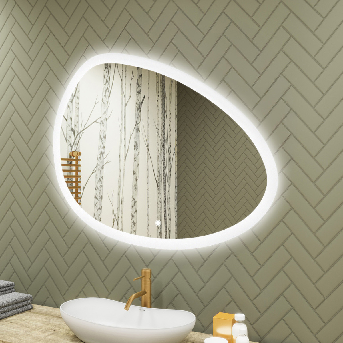 114x84 cm Lustro nieregularne z podświetleniem, 114x84cm, Dual color, Włącznik dotykowy