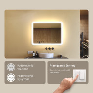 80x60 cm Zaokrąglone lustro do łazienki z oświetlenim LED, 80x60cm, Dual color, Włącznik dotykowy