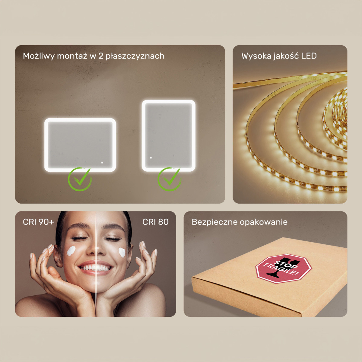 80x60 cm Zaokrąglone lustro do łazienki z oświetlenim LED, 80x60cm, Dual color, Włącznik dotykowy