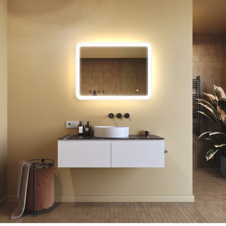 80x60 cm Zaokrąglone lustro do łazienki z oświetlenim LED, 80x60cm, Dual color, Włącznik dotykowy