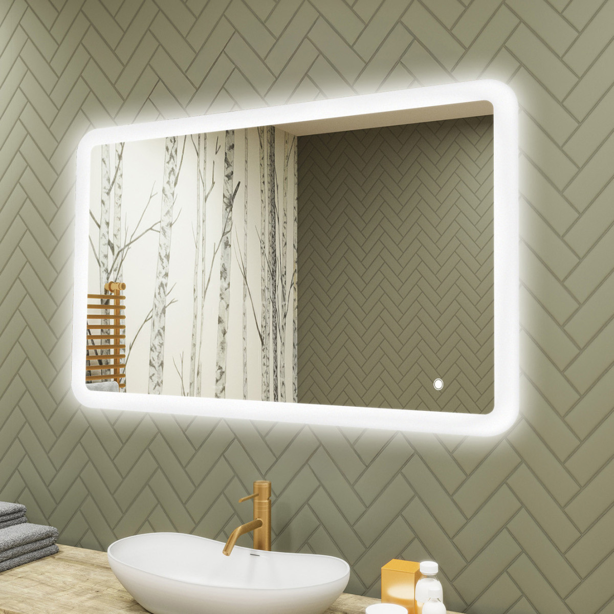 100x70 cm Zaokrąglone lustro do łazienki z oświetlenim LED, 100x70cm, Dual color, Włącznik dotykowy