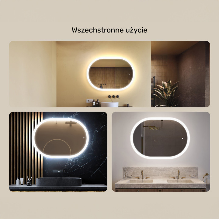 100x70 cm Podświetlane lustro do łazienki, 100x70cm, Dual color, Włącznik dotykowy