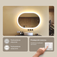 100x70 cm Podświetlane lustro do łazienki, 100x70cm, Dual color, Włącznik dotykowy