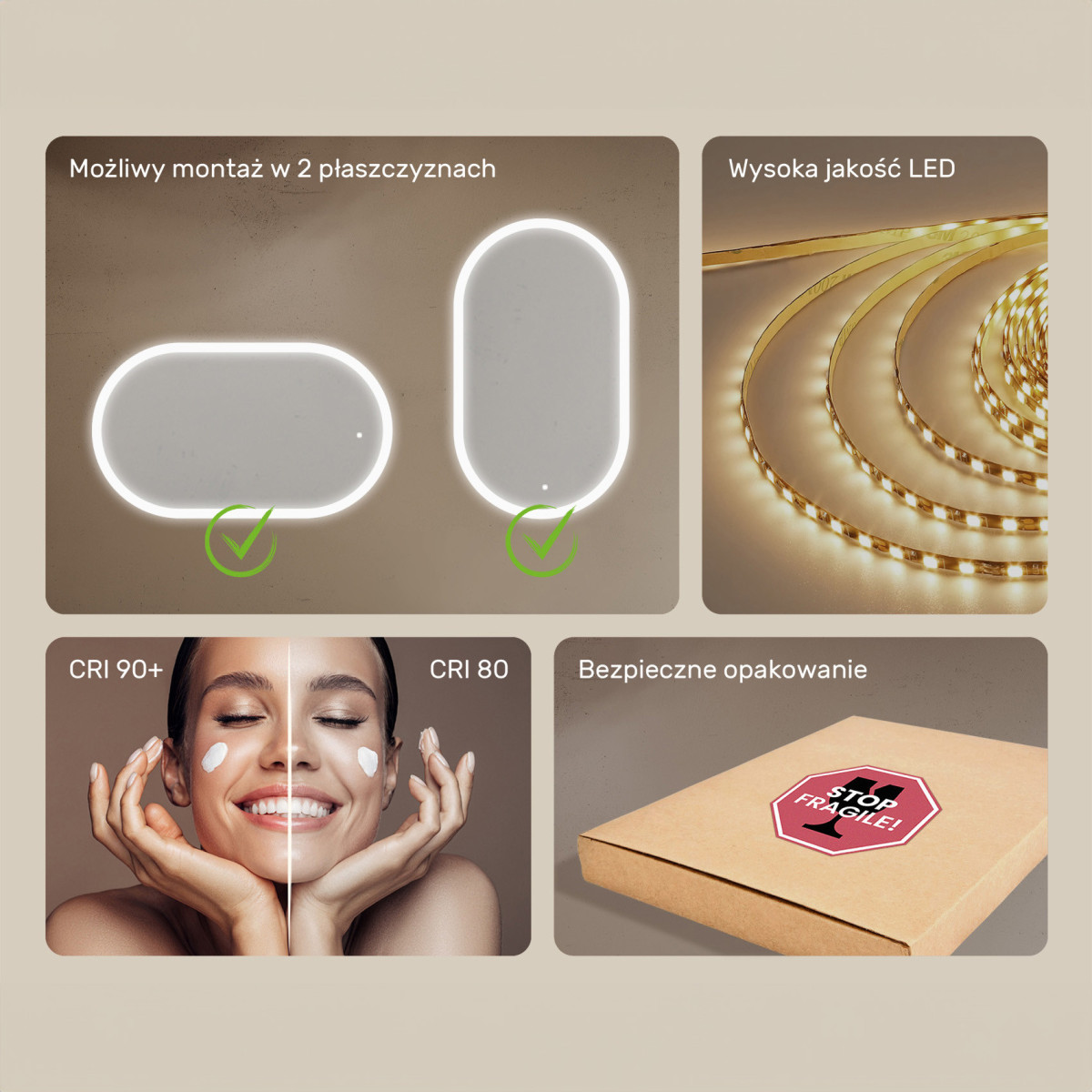 120x70 cm Podświetlane lustro do łazienki, 120x70cm, Dual color, Włącznik dotykowy