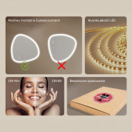 84x84 cm Lustro nieregularne z podświetleniem, 84x84cm, Dual color, Włącznik dotykowy, Mata grzewcza