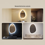 64x94 cm Lustro nieregularne z podświetleniem, 64x94cm, Dual color, Włącznik dotykowy, Mata grzewcza