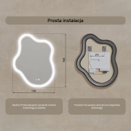74x94 cm Lustro nieregularne z podświetleniem, 74x94cm, Dual color, Włącznik dotykowy, Mata grzewcza
