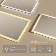 80x60 cm Zaokrąglone lustro do łazienki z oświetlenim LED, 80x60cm, Dual color, Włącznik dotykowy, Mata grzewcza