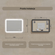 100x70 cm Zaokrąglone lustro do łazienki z oświetlenim LED, 100x70cm, Dual color, Włącznik dotykowy, Mata grzewcza