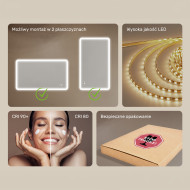 120x70 cm Zaokrąglone lustro do łazienki z oświetlenim LED, 120x70cm, Dual color, Włącznik dotykowy, Mata grzewcza