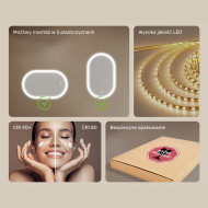 80x50 cm Podświetlane lustro do łazienki, 80x50cm, Dual color, Włącznik dotykowy, Mata grzewcza