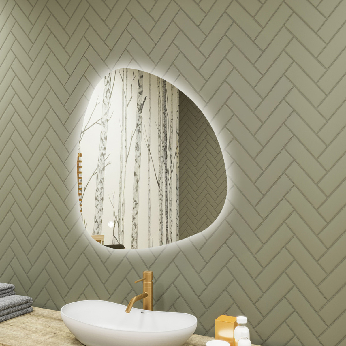 84x84 cm Lustro nieregularne z podświetleniem, 84x84cm, Dual color, Włącznik dotykowy