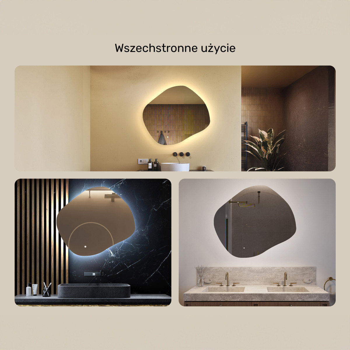 84x74 cm Lustro łazienkowe z oświetleniem, 84x74cm, Dual color, Włącznik dotykowy