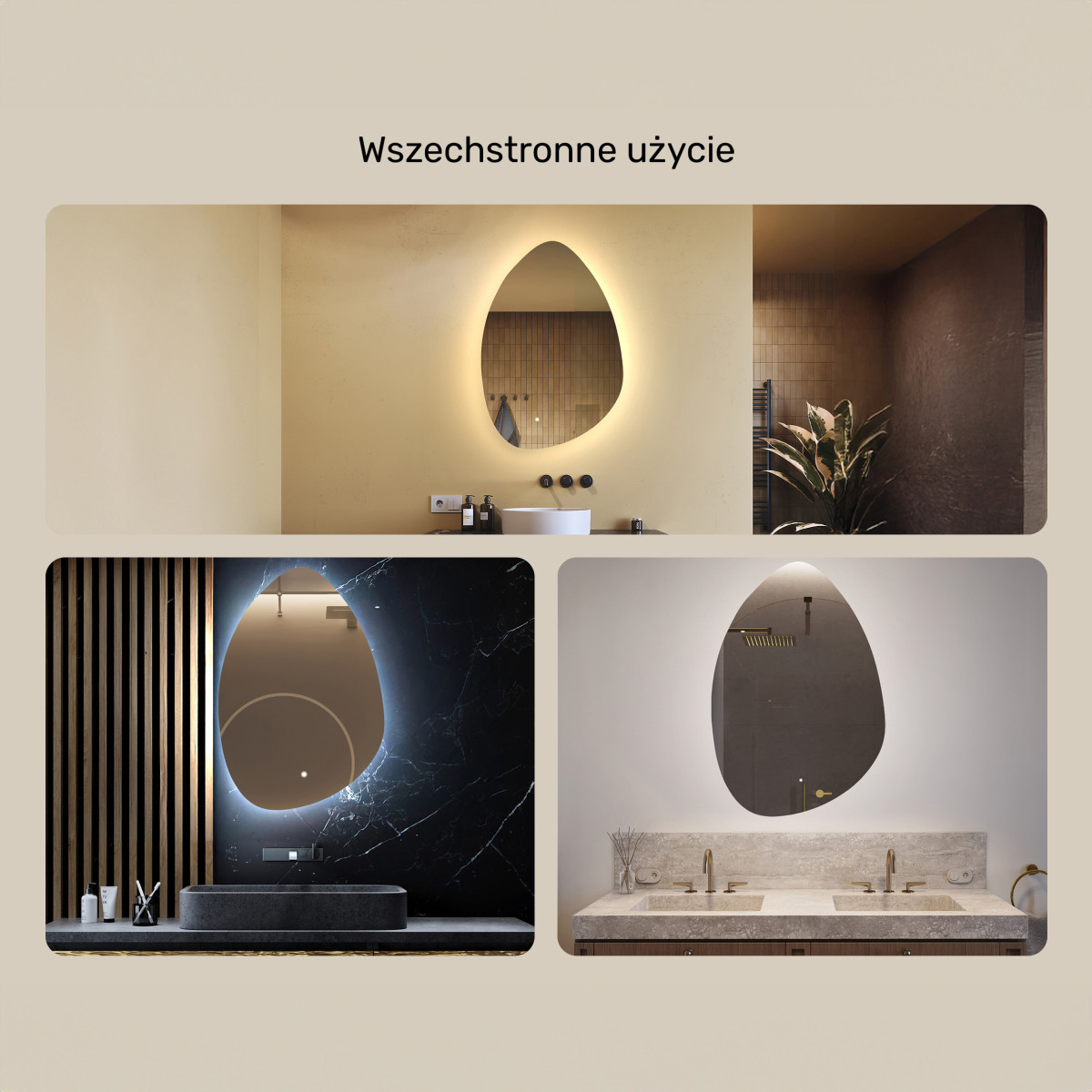 64x94 cm Lustro nieregularne z podświetleniem, 64x94cm, Dual color, Włącznik dotykowy