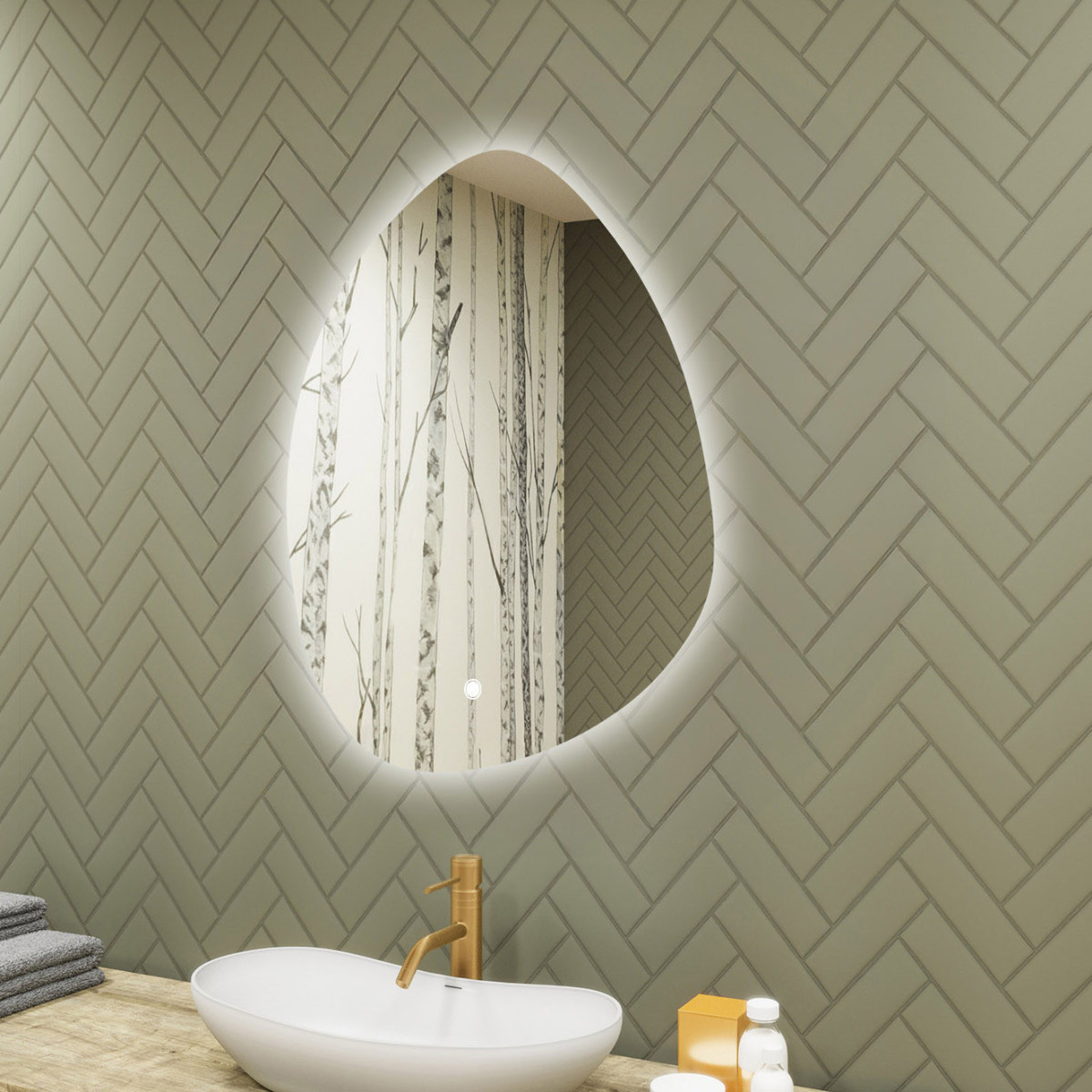 64x94 cm Lustro nieregularne z podświetleniem, 64x94cm, Dual color, Włącznik dotykowy