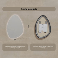 64x94 cm Lustro nieregularne z podświetleniem, 64x94cm, Dual color, Włącznik dotykowy